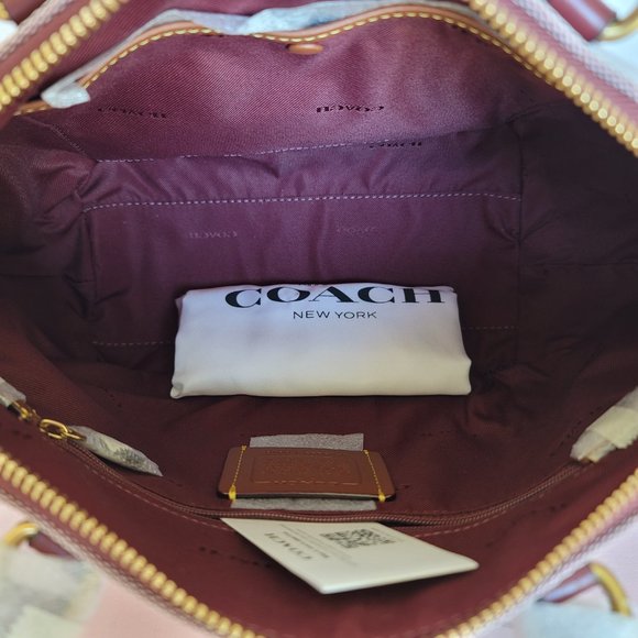 COACH Elise Badge Satchel In Jacquard & Refined Leather- Wine Multi $245⭐ - Picture 12 of 16